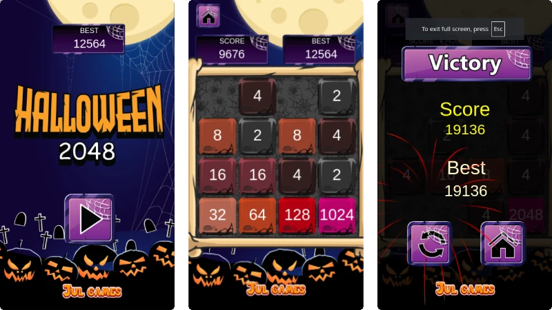 Screenshot of Halloween 2048 puzzle game